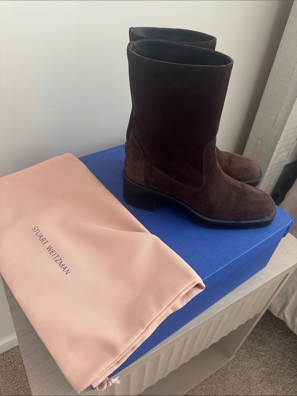 Stuart Weitzman Kaia bootie hickory suede 37.5B